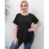 Women's Round Neck Split Hem Short Sleeve T-Shirt Casual Basic Stretchy Cotton Tee Summer Top - 2 of 4