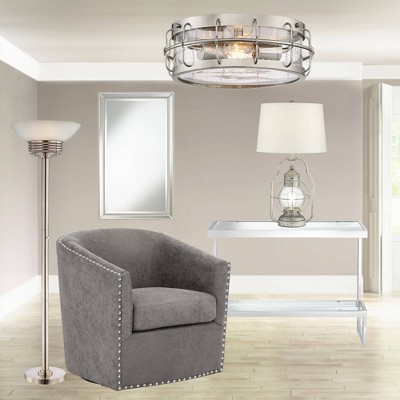 16" Satin Nickel Glass Drum Flush Mount Ceiling Light