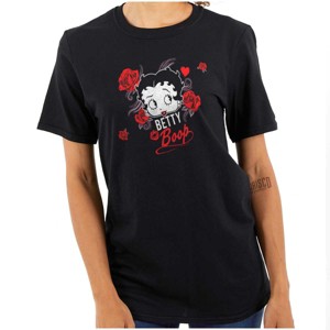 Retro Betty Boop Cartoon Head Roses Womens Graphic T Shirt Tees Brisco Brands - 1 of 4
