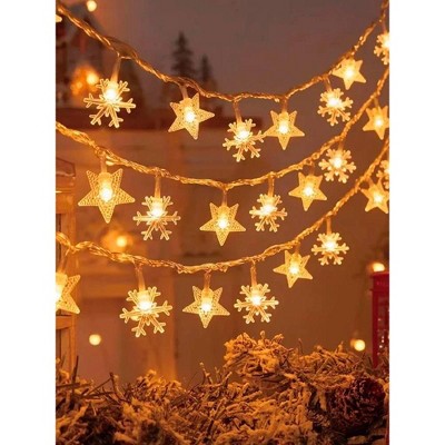 Star/snowflake string lights,40 LED 6-meter Christmas tree outdoor party decoration,compatible with USB plug or AAA battery (battery not included)