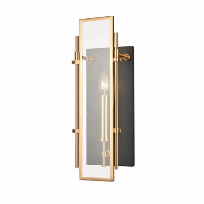 Matte Black and Satin Brass Swing Arm Wall Sconce with Clear Glass Shade