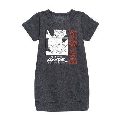 - Avatar: The Last Airbender - Katara and Aang Grid Graphic Short Sleeve Fleece Dress