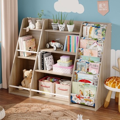 DIYSET 4-Tier Wooden Toy & Book Organizer, Sturdy Storage Shelf for Nursery, Playroom, & Kids' Bedroom