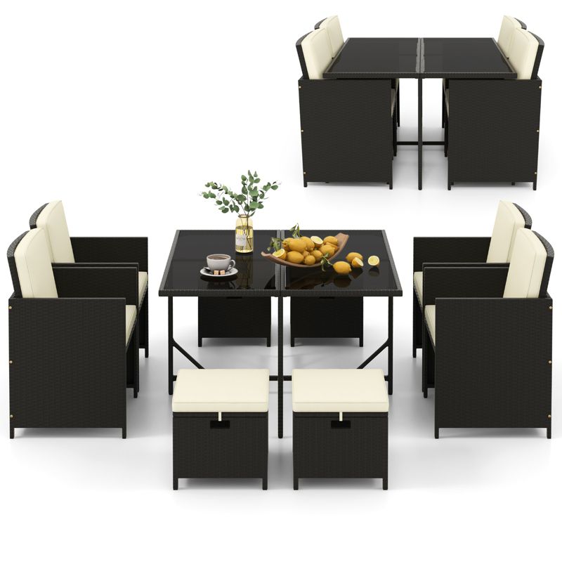Costway 9 PCS Outdoor Dining Furniture Set Patio Conversation Set with Cushioned Seat, 2 of 11