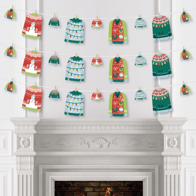 Big Dot of Happiness Colorful Christmas Sweaters - Ugly Sweater Holiday Party DIY Decorations - Clothespin Garland Banner - 44 Pieces, 3 of 8