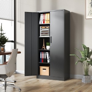 72"H Metal Garage Storage Cabinet, Black Tool Steel Locking Cabinet with Doors and 4 Shelves, Tall Cabinets,Black - 1 of 4