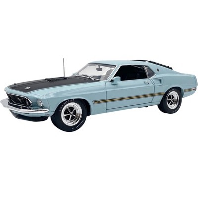 1969 Ford Mustang Mach 1 428 Cobra Jet Aztec Aqua Blue with Black Hood Limited Edition 1/18 Diecast Model Car by ACME