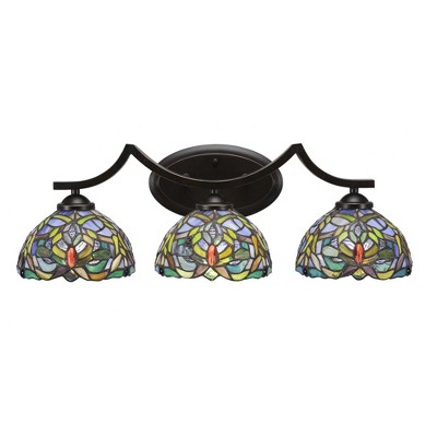 Toltec Lighting Zilo 3 - Light Vanity in  Dark Granite with 7" Kaleidoscope Art Glass Shade