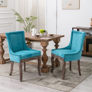 Kumasinova Set of 2 Side Dining Chair, Thickened Fabric Kitchen Chairs with Neutrally Toned Solid Wood Legs & Bronze Nail Head - 1 of 4