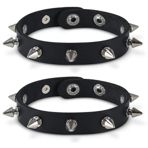 Skeleteen Faux Leather Spike Bracelets - Black - 1 of 4