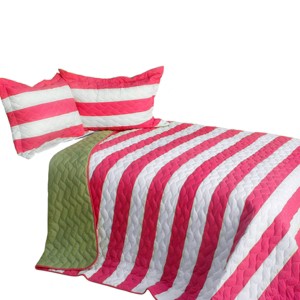 Slickblue Quilt Set Full/Queen with 2 Shams, Pre-Washed Reversible Design, Stripes Pattern, 5 Colors, 3 Piece - 1 of 4