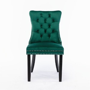 COWLOWN Set of 2 Modern Velvet Dining Chairs, Tufted High Back, 280lb Capacity, Wood Legs, Nailhead Trim - 1 of 4