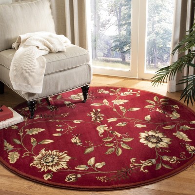 Elegant Red and Multi Floral Round Synthetic Area Rug