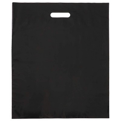 Juvale 100 Pack Black Plastic Merchandise Bags with Handles for Retail, 18 x 15 in