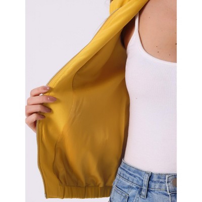 INSPIRE CHIC Women's Stand Collar Zip Up Biker Lightweight Moto Jacket Small Yellow — фото 4