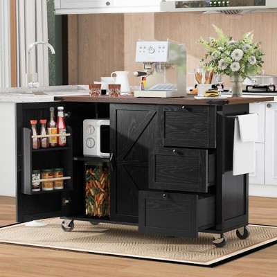 NicBex Mobile Kitchen Island Cart Kitchen Carts on Wheels with Storage, 3 Drawers, 2 Cabinet Doors and Towal Rack for Kitchen