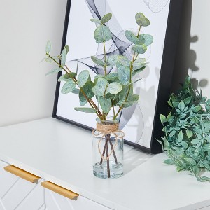 Artificial Eucalyptus Stems in Glass Vase with Faux Water, Realistic Fake Plant for Desk Shelf Bathroom Table, Double-Sided Leaves, 2PCS - 1 of 4