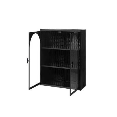 GlasFlength Kitchen Storage Kitchen Pantry Wall Cabinet Cupboard Food Pantry Cabinet with Glass Doors for Kitchen, Black, 27.56"*9.06"*23.62"