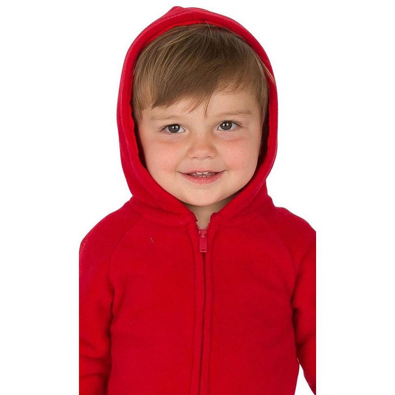 Footed Pajamas - Bright Red Infant Hoodie Fleece Onesie, 2 of 4
