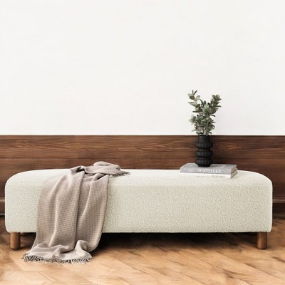 Alilang 60.25 inches Long Upholstered Bench with High Pile Fleece Texture and Wooden Legs-White