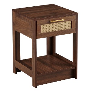 Gulches Dark Brown 21 Inch Tall Nightstand Boasting 1 Drawer, 1 Open Shelf and Metal Legs£¬Rattan - Finished - 1 of 4