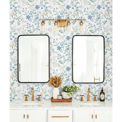 White and Blue Floral Self-Adhesive Peel and Stick Wallpaper Roll
