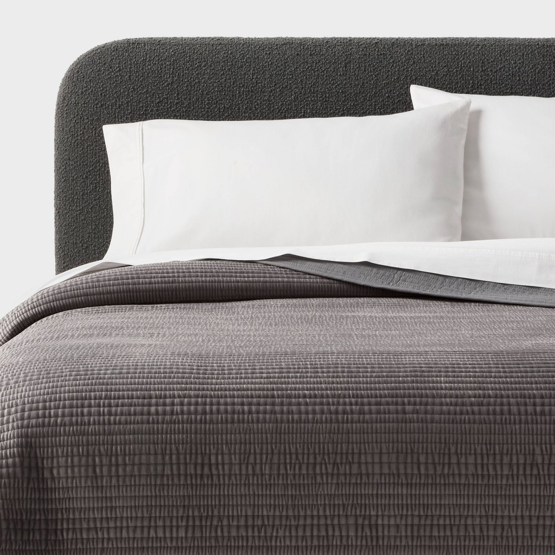 Full/Queen Ruched Velvet Quilt Gray - Threshold™