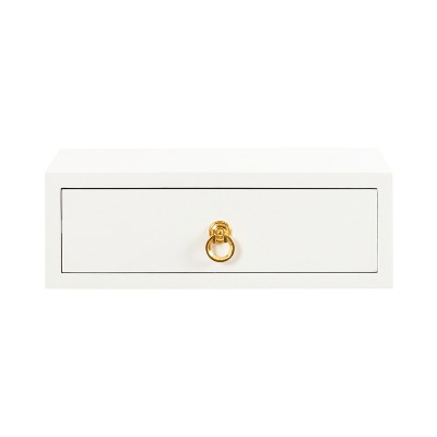 White and Gold Floating Wood Side Table with Drawer