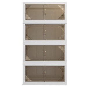 NicBex 4-Pack 31.5 Inch Transparent Plastic Storage Cabinets for Closet Organizers and Storage,Folding Storage Box with Open Front Door,Beige - 1 of 4