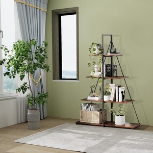 Coucheta A-Frame Ladder Bookshelf – 4-Tier Leaning Bookcase,  Shelf for Small Spaces, Holds 30lbs/Tier, Farmhouse & Industrial Style - 1 of 4