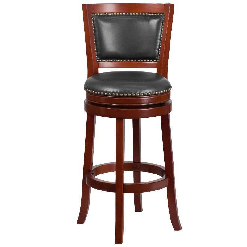 Flash Furniture 30'' High Wood Barstool with Open Panel Back and LeatherSoft Swivel Seat, 4 of 5
