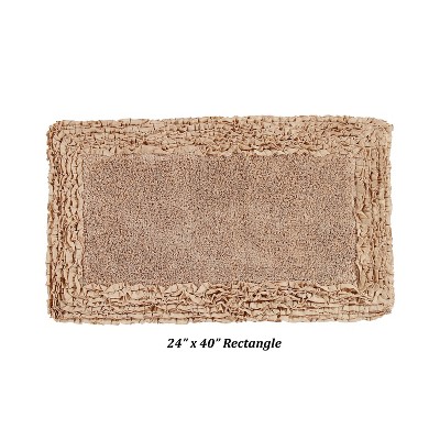 Shaggy Beige Cotton Bath Rug with Border, 24" x 40"