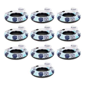 Bestway 15496 CoolerZ Rapid Rider Inflatable River Lake Pool Inner Tube Float with Built In Backrest and Wrap Around Grab Rope, Blue Hexagon, 10 Pack