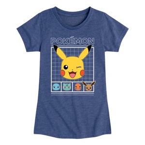 Girls' - Pokémon - Eevee Pikachu Charmander Squirtle Bulbasaur Grid Fitted Short Sleeve Graphic T-Shirt - 1 of 4