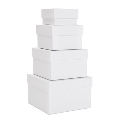 Stockroom Plus Set of 4 Sizes Square Nesting Gift Boxes with Lids for Presents, Decorative Goodie Box for Holidays, White