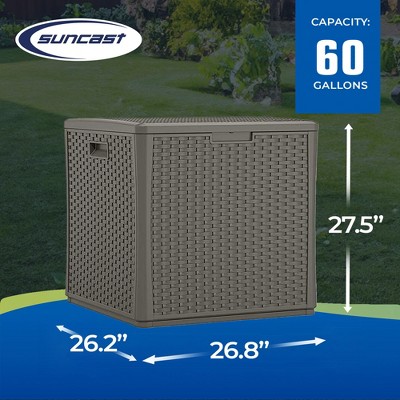 Gray Wicker Resin Lockable Outdoor Deck Storage Box