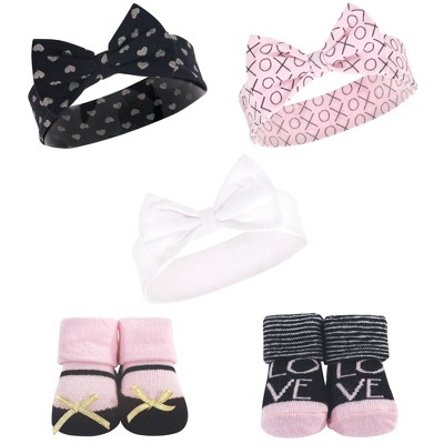 Hudson Baby Infant Girl Headband And Socks Set 5pk, Love, 0-9 Months ...