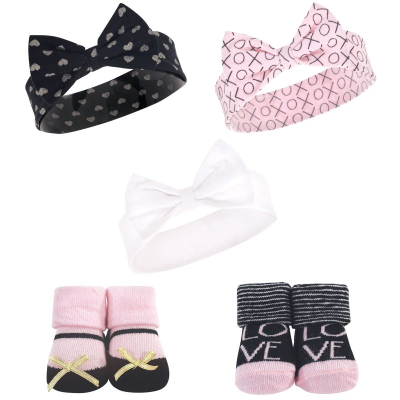 Hudson Baby Infant Girl 10Pc Headband and Socks Set, Pink Polka Dot Love, 0-9 Months, 3 of 4