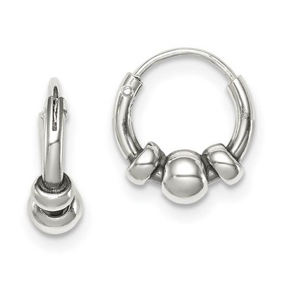Black Bow Jewelry Small Sterling Silver, Endless Hoop Bead Earrings - 12mm (7/16 Inch)