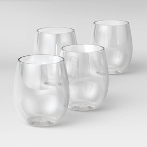 13.4oz 4pk Plastic Wine Glasses - Room Essentials™: BPA-Free, Stemless, Outdoor, Dishwasher-Safe, Clear Drinkware - 1 of 3