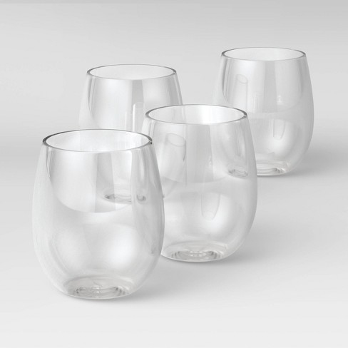 Crystal Clear Plastic Stemless Unbreakable Shatterproof Wine Glass Set of 4