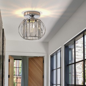 DORESshop 7 in. 1-Light Chrome Modern Crystal Semi Flush Mount Ceiling Light with Cage Design for Hallway, Entryway, or Bedroom - 1 of 4