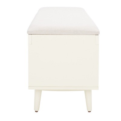 Nordic Natural Acacia Bench with Linen Cushion and Open Shelves