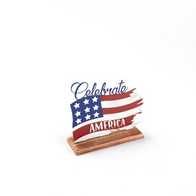 Lakeside Celebrate America Wooden Tabletop Sign - Indoor Summer Accent