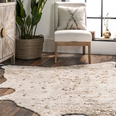 Off-White Faux Cowhide Handmade Tufted Square Rug