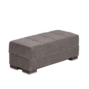 HomeRoots 52" Gray and Brown Chenille Tufted Storage Ottoman - 1 of 4