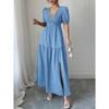Coolmee Women's Puff Sleeve Dress Smocked Flowy V Neck Slit Pleated Maxi Dress - 2 of 4