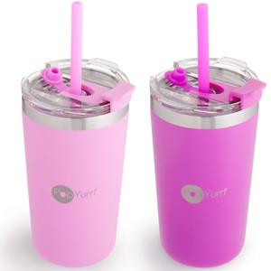 PopYum 13oz Insulated Stainless Steel Kids’ Cups with Lid and Straw, 2-Pack, Purple & Pink, stackable, sippy, baby, child, toddler, tumbler - 1 of 4