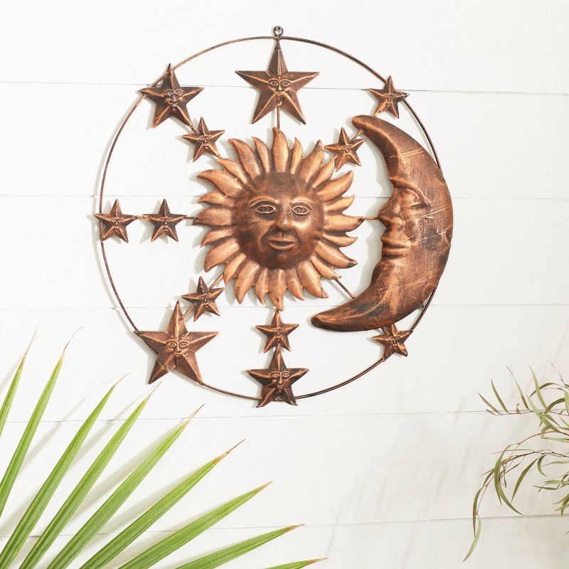 Metal Sun and Moon Indoor Outdoor Wall Decor with Stars Bronze - Olivia &#38; May, 2 of 9