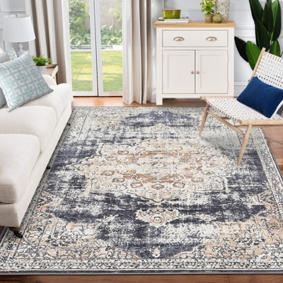 Garvee Ultra-Thin 9x12 Area Rug - Large Distressed Oriental Vintage Carpet, Non-Slip Non-Shedding Rug